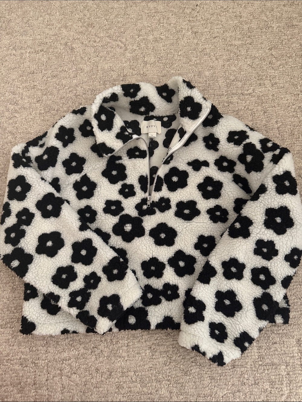 HYFVE Black & White Floral Sherpa Quarter-Zip Pullover
